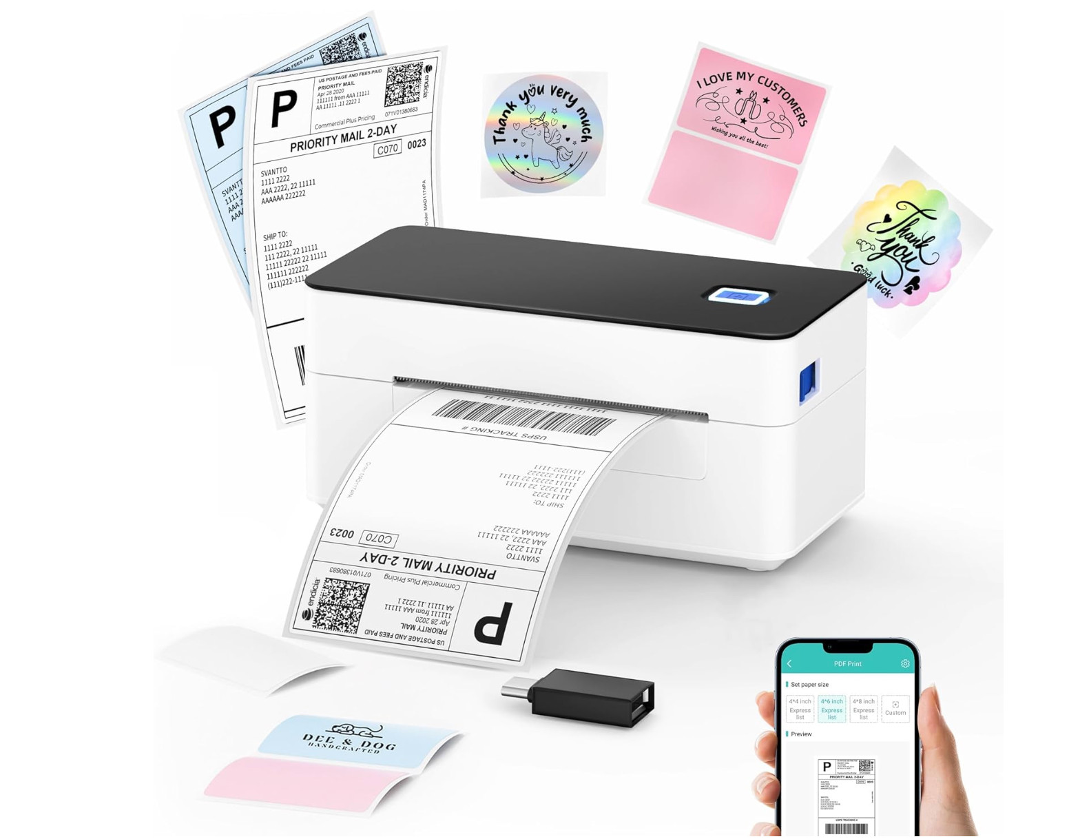 SVANTTO 4B-2063C Thermal Shipping Label Printer USB Bluetooth Barcode Open Box
