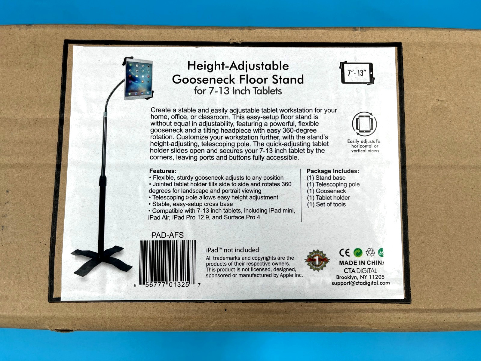 *NEW CTA Height Adjustable Gooseneck Floor Stand For 7-13" Tablets FREE SHPPING*