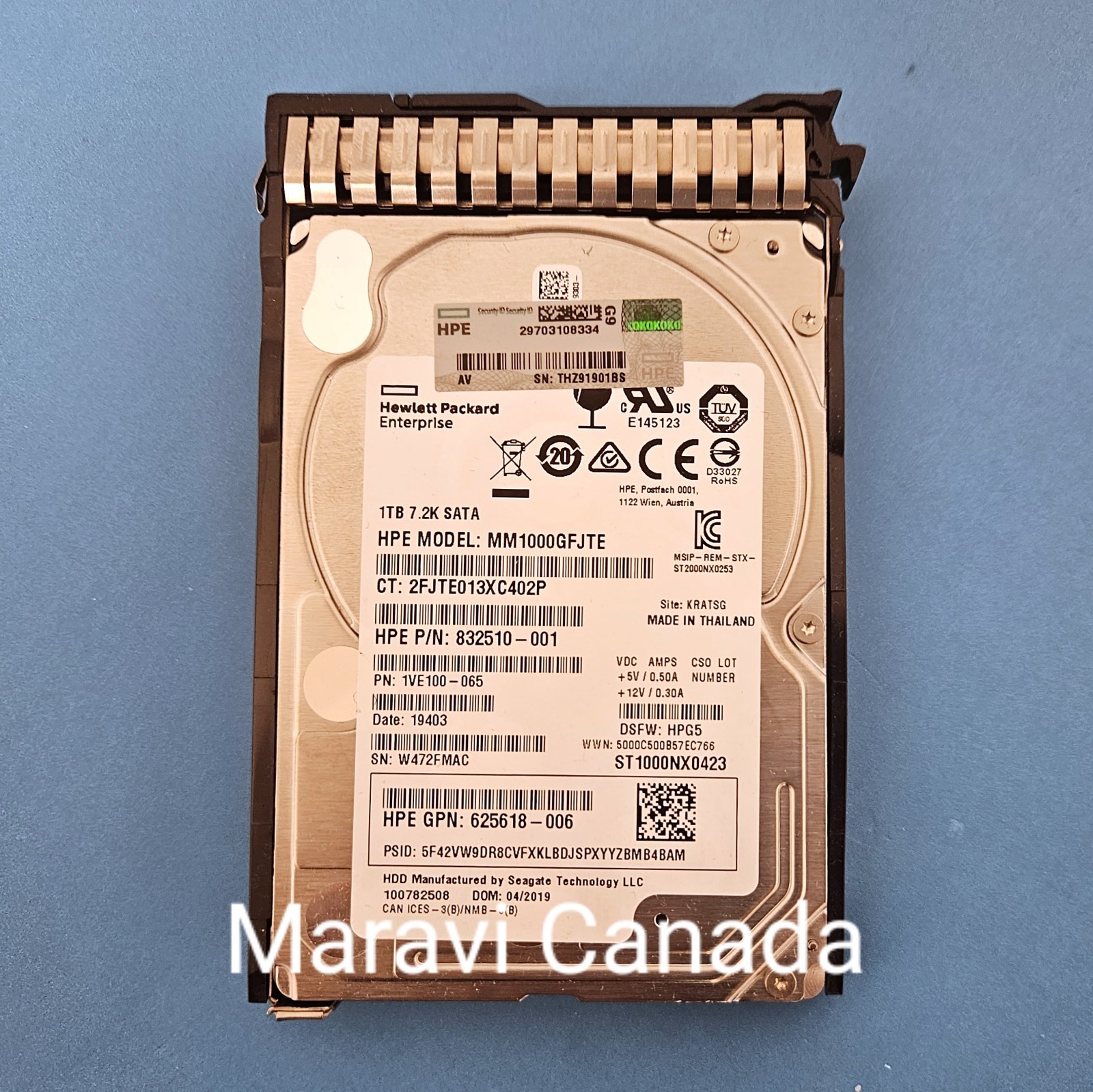 HP HPE 1TB 7.2K 6G SATA 2.5" Hard Drive w/ G9 G10 Caddy ST1000NX0423 625618-006