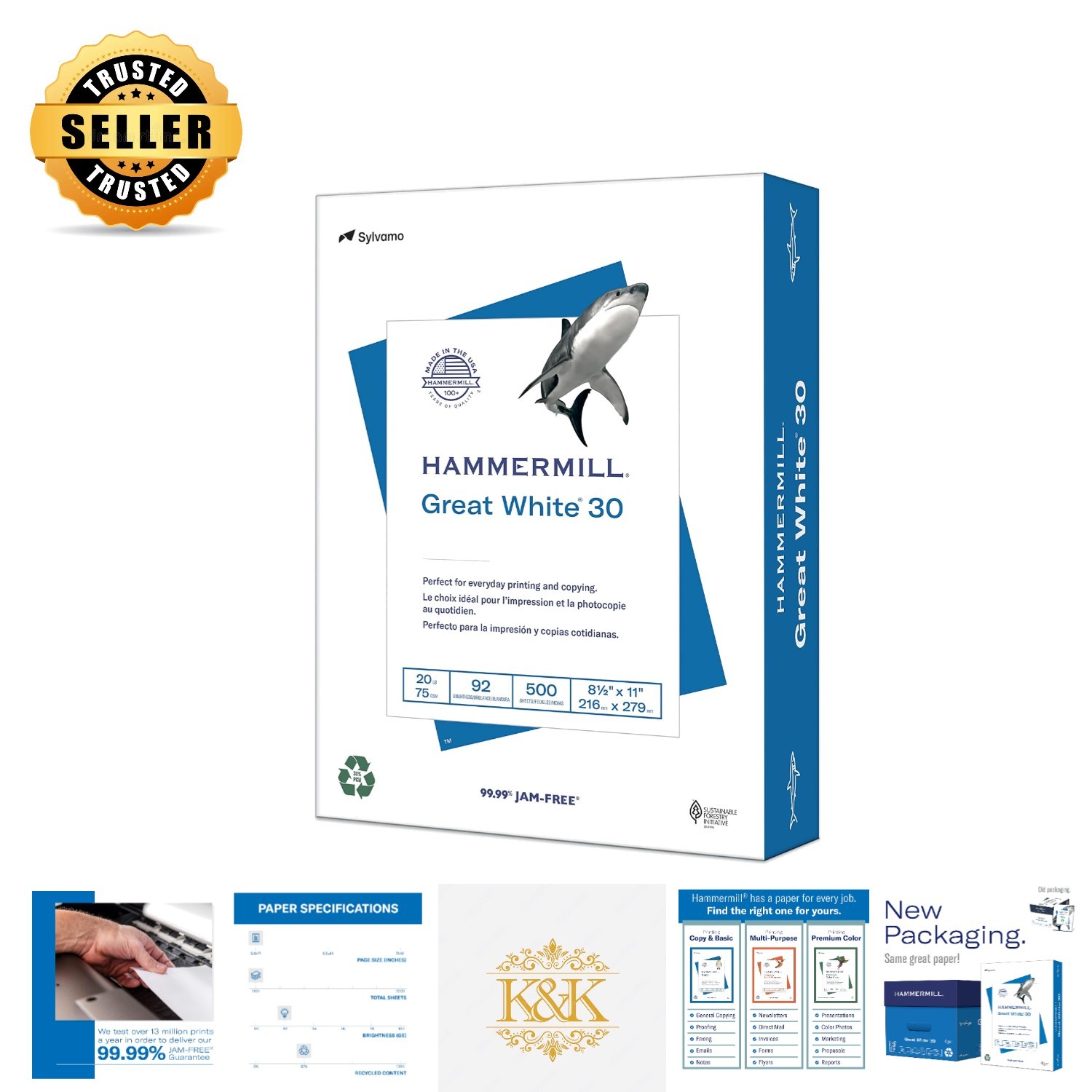 Sustainable Great White 30% Recycled Paper, 500 Sheets - Ideal for Home & Office