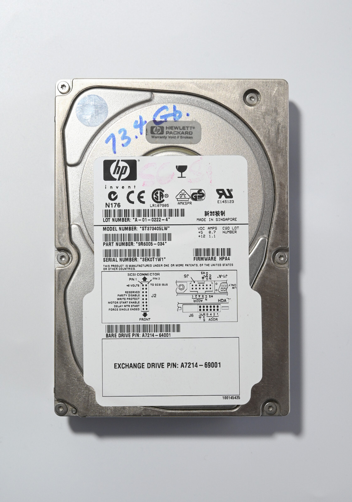 HP ST373405LW 9R6005-034 SCSI 73.4GB U320/160 Drive 10000-RPM 68-Pin A7214-69001