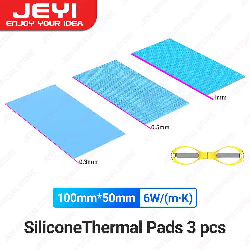 JEYI 3pcs Silicone Thermal Pad Highly Efficient 6/10 W/mK for CPU GPU SSD Cooler