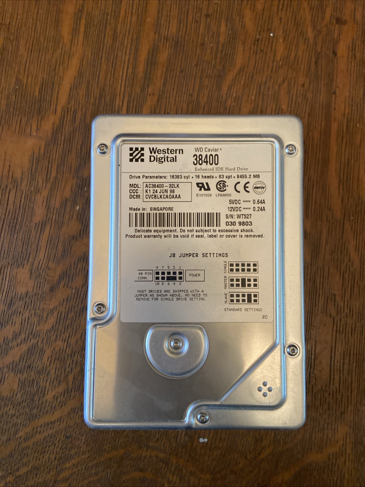 WD Caviar Hard Drive 38400 AC38400-32LK 8.4GB 5.4K ATA 3.5''