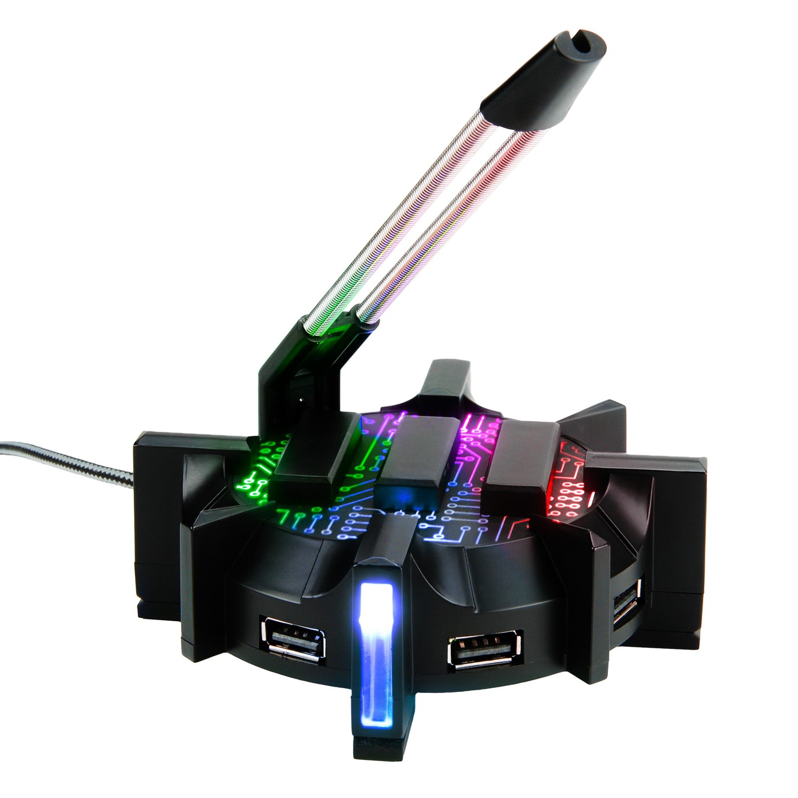 Enhance Pro Gaming Mouse Bungee Cable Holder 4 Port Usb Hub 7 Led Color Modes