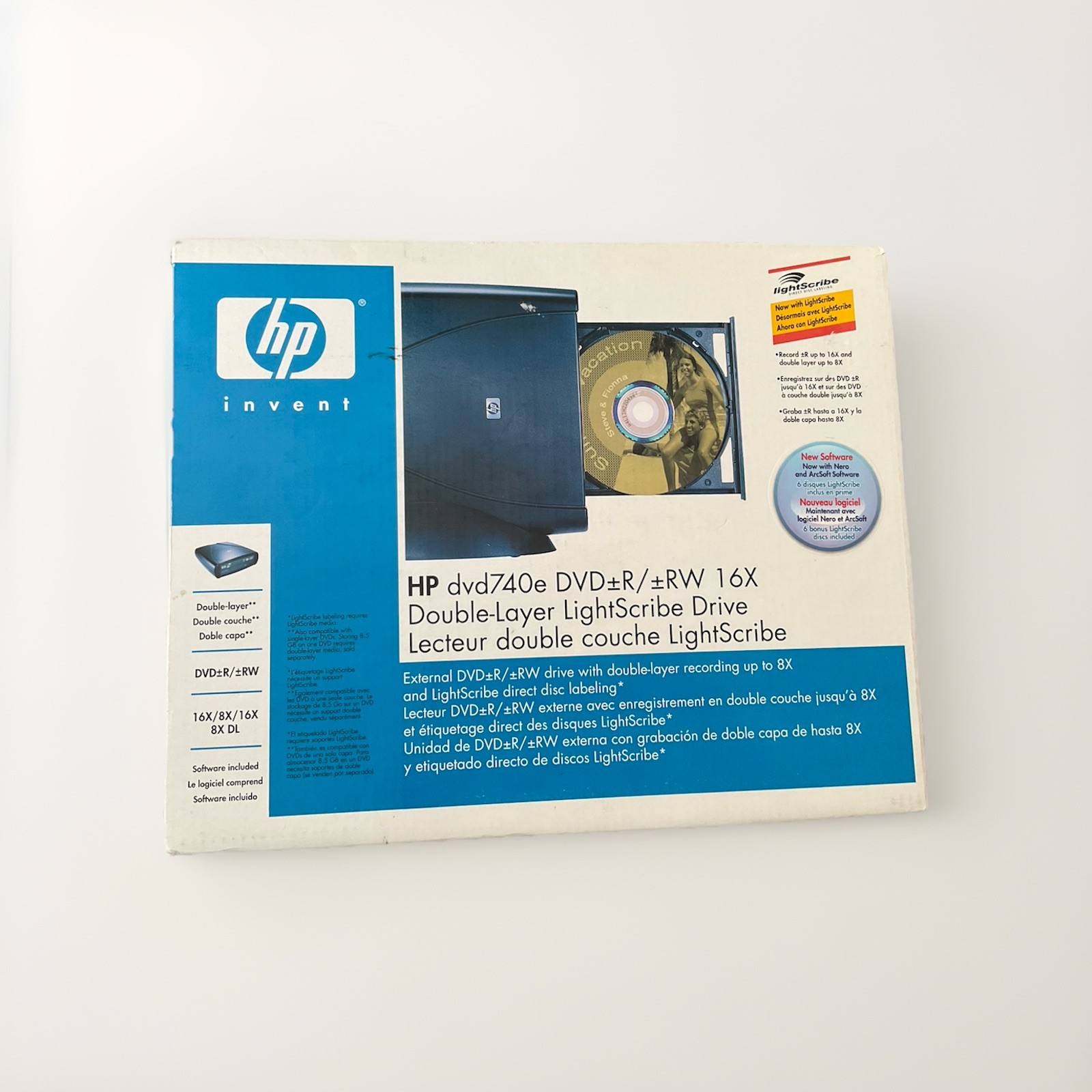 HP dvd740e External DVD±RW LightScribe Drive Complete in Box Vintage