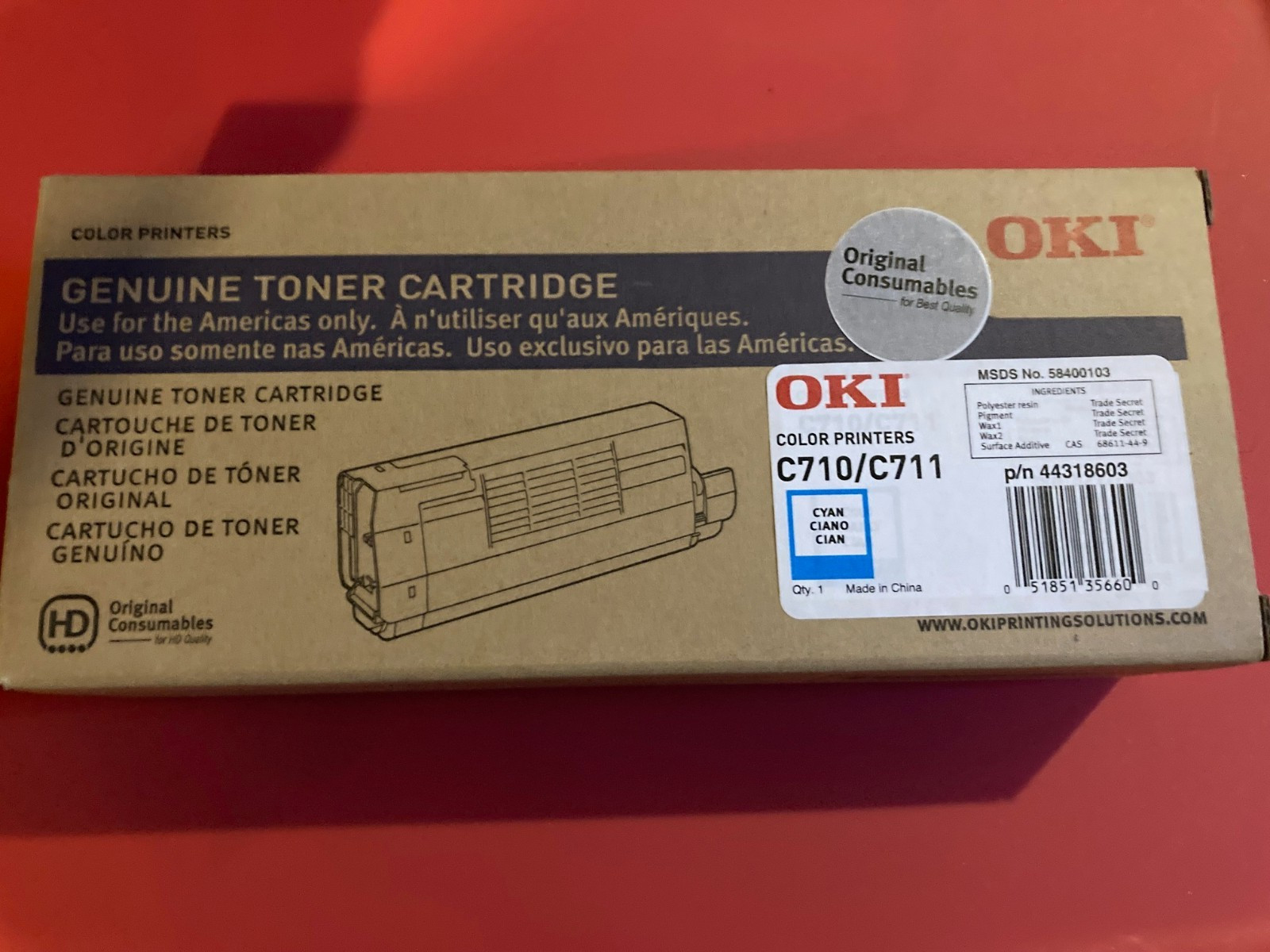 Genuine OKI C710 C711 Cyan Toner Cartridge 050-1570 52127303