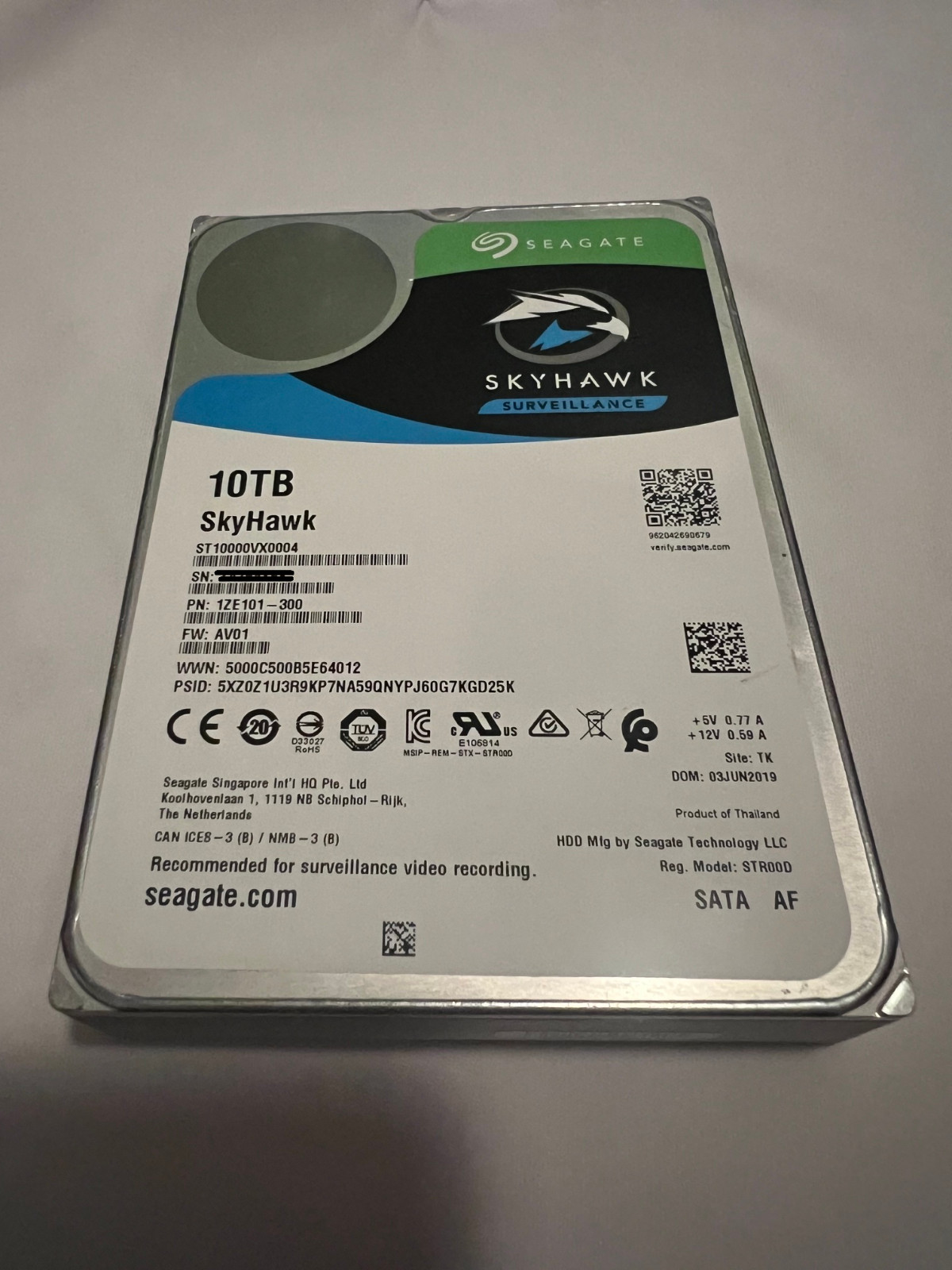 Seagate SkyHawk 10 TB SATA 3.5" 7200RPM 256MB (10,041 Hrs) Health:Good