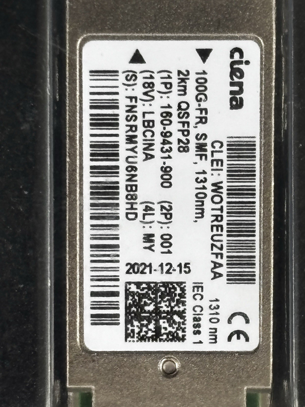Ciena 100G 160-9431-900 100G-FR 2km QSFP28 SMF 1310nm Transceiver
