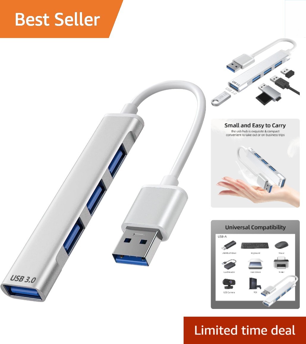 Sleek 4-Port USB Hub for Fast Data Transfer, Compatible with All Devices