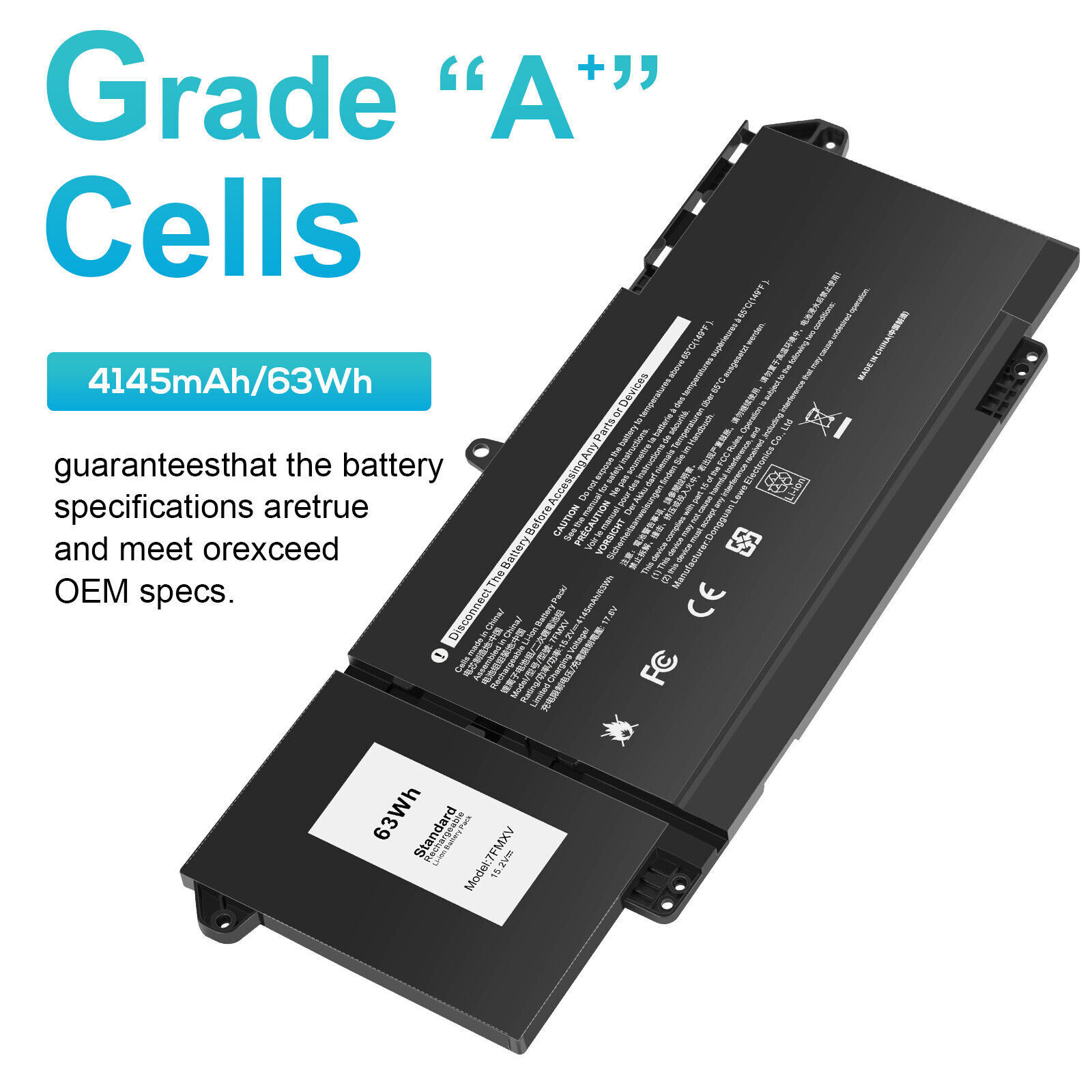 7FMXV Battery For Dell Latitude 5320 7320 7420 7520 9JM71 TN2GY 4M1JN 63Wh 15.2V