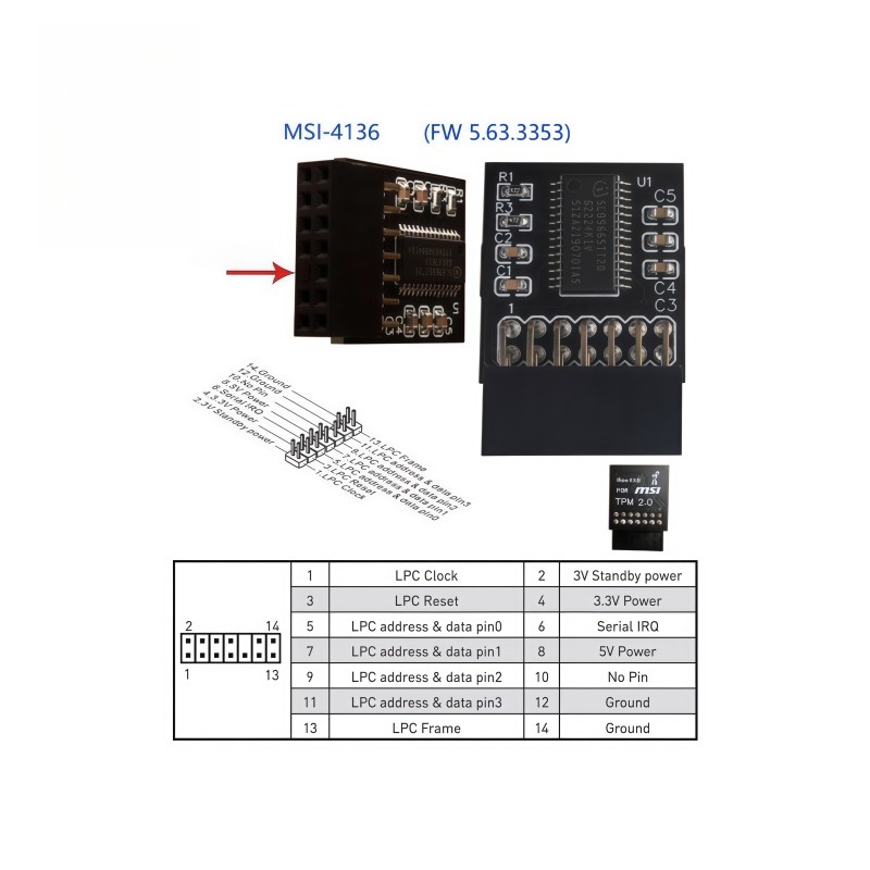 NEW MSI TPM Module (14 Pin 14-1) TPM 2.0 Trusted Platform 