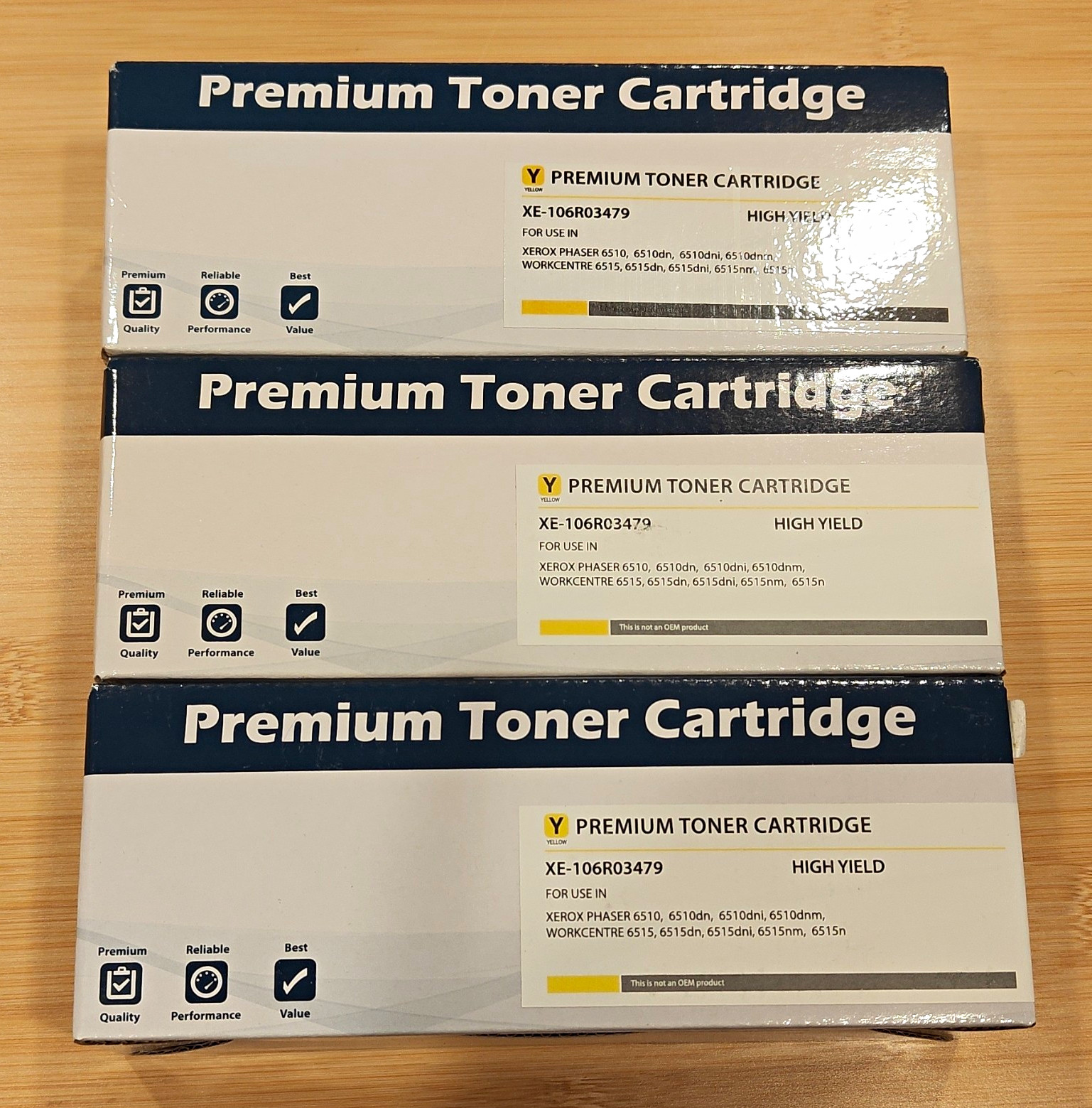 Premium XE-106R03479 Yellow High Yield Laser Toner 3 Pack for Xerox 6510/6515