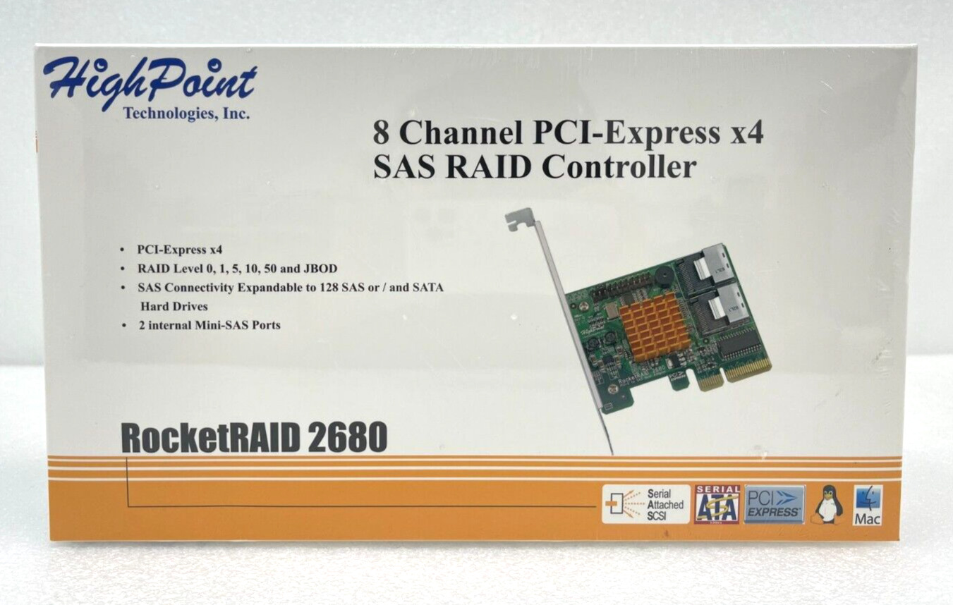 NEW Highpoint Rocketraid 2680 8 Channel PCI-Express x4 SAS RAID Controller .)