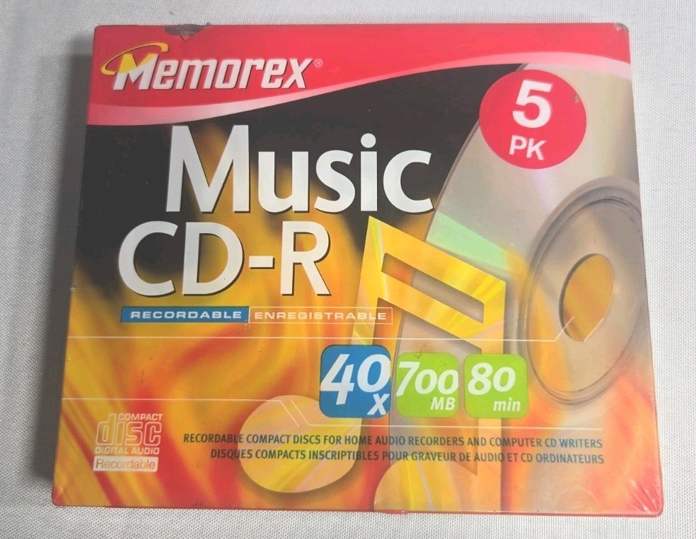 NEW Memorex Music CD-R Recordable Compact Discs 5-Pack CD Set 40 x 700MB 80min