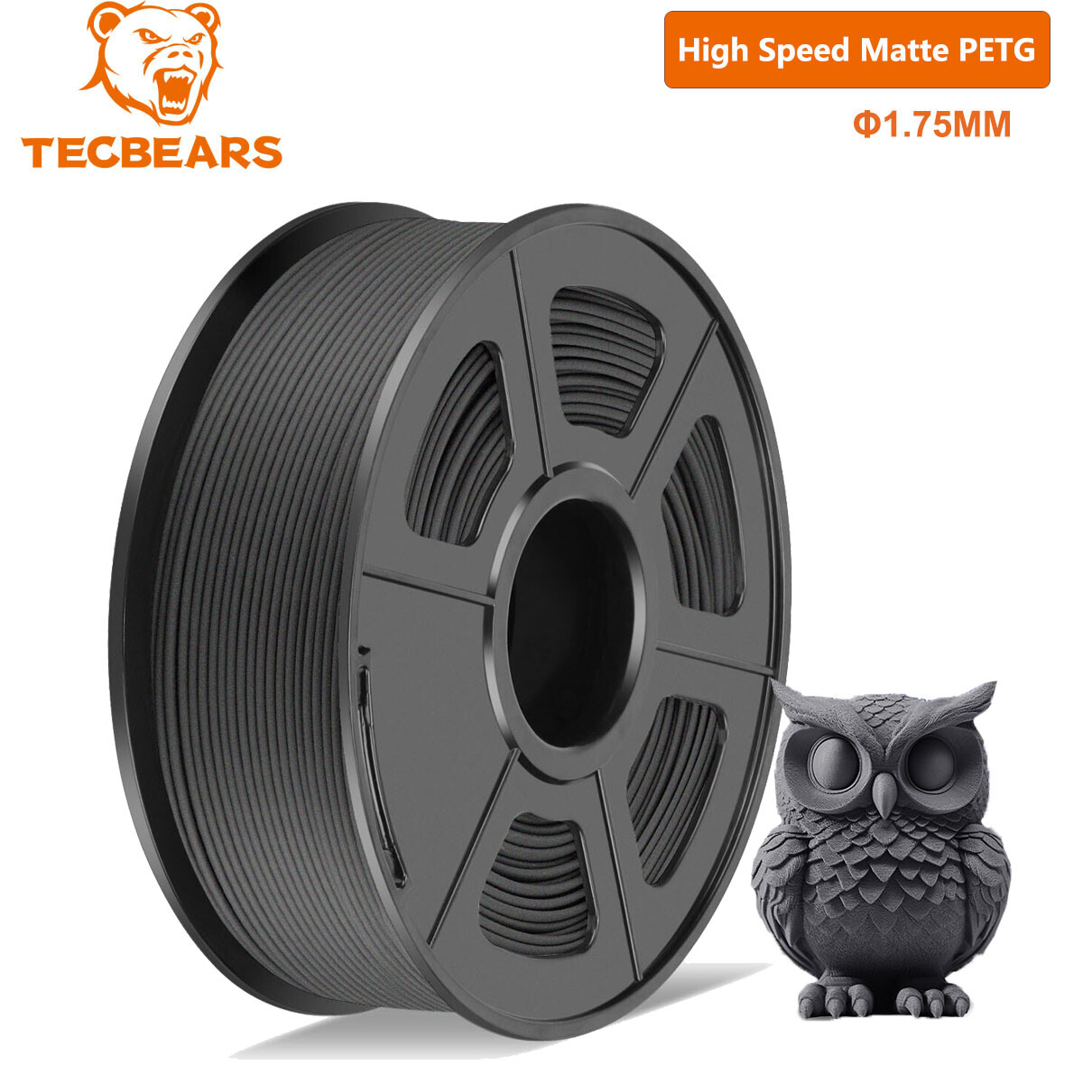 TECBEARS Rapid Matte PETG 600mm/s 3D Printer Filament 1KG(2.2lbs) Gray 1.75mm