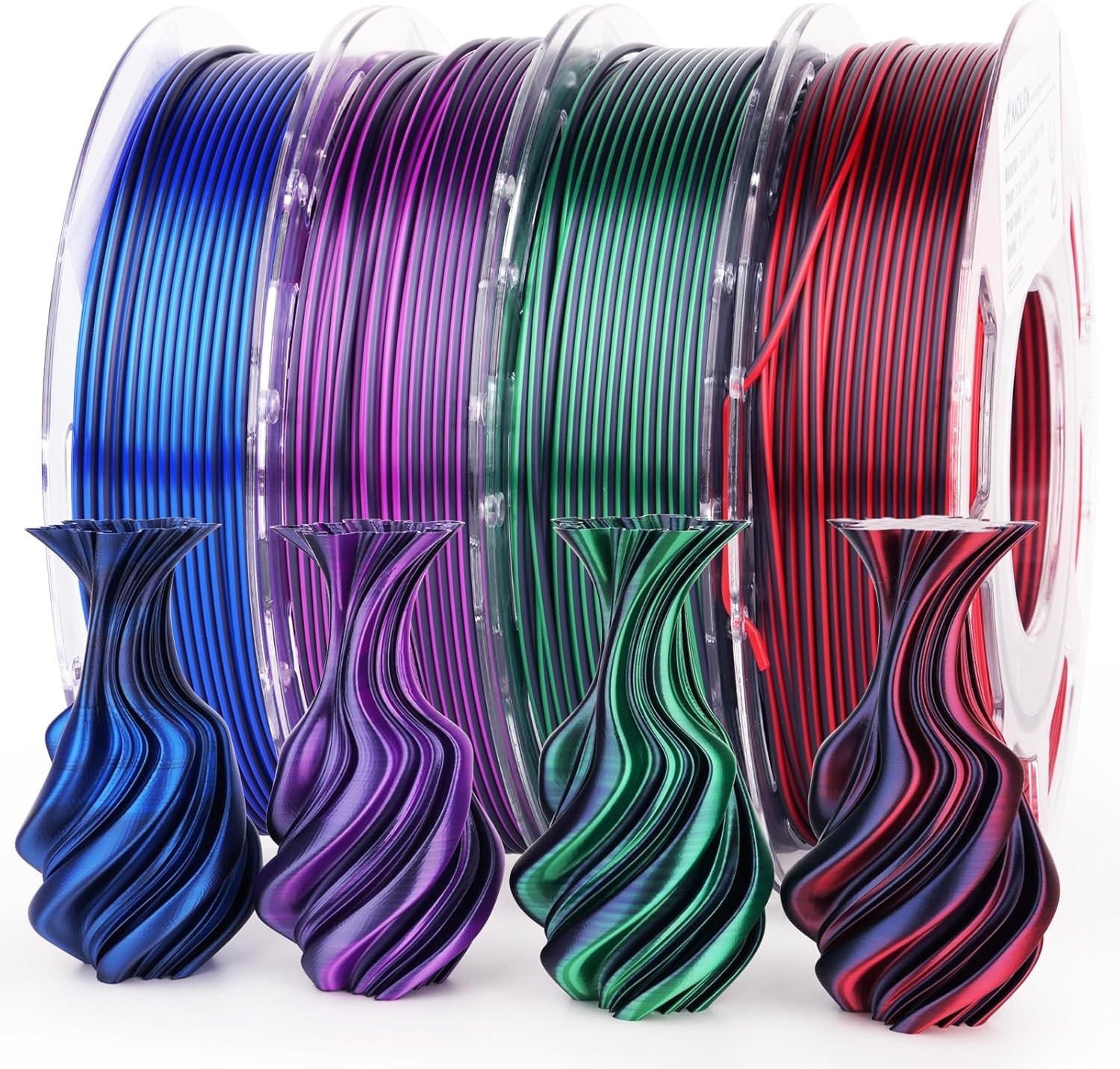Silk PLA 3D Printer Filament Bundle, Shiny Dual Color PLA Filament 1.75mm Pac...