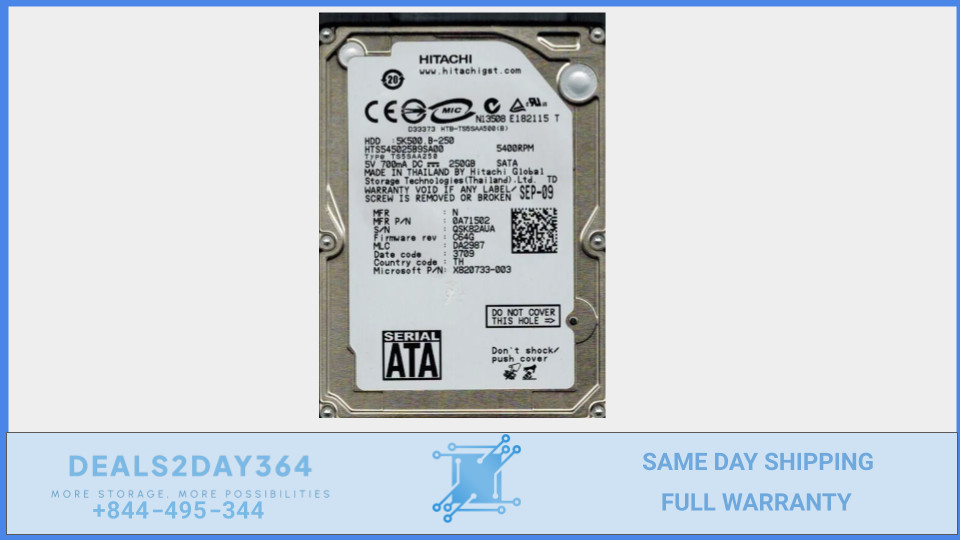 HTS545025B9SA00 Hitachi 250GB 5.4K RPM 3Gb/s 2.5" SATA HDD Hard Drive PC LAPTOP