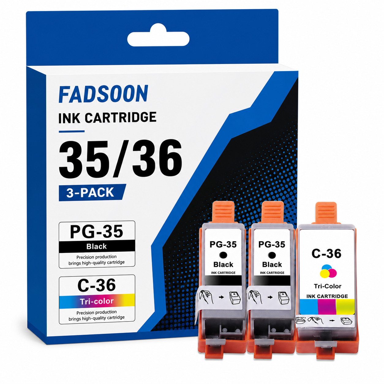 FADSOON® 3PK PGI-35 CLI-36 Ink for PIXMA TR150 iP110 iP100 Mini260 Mini320