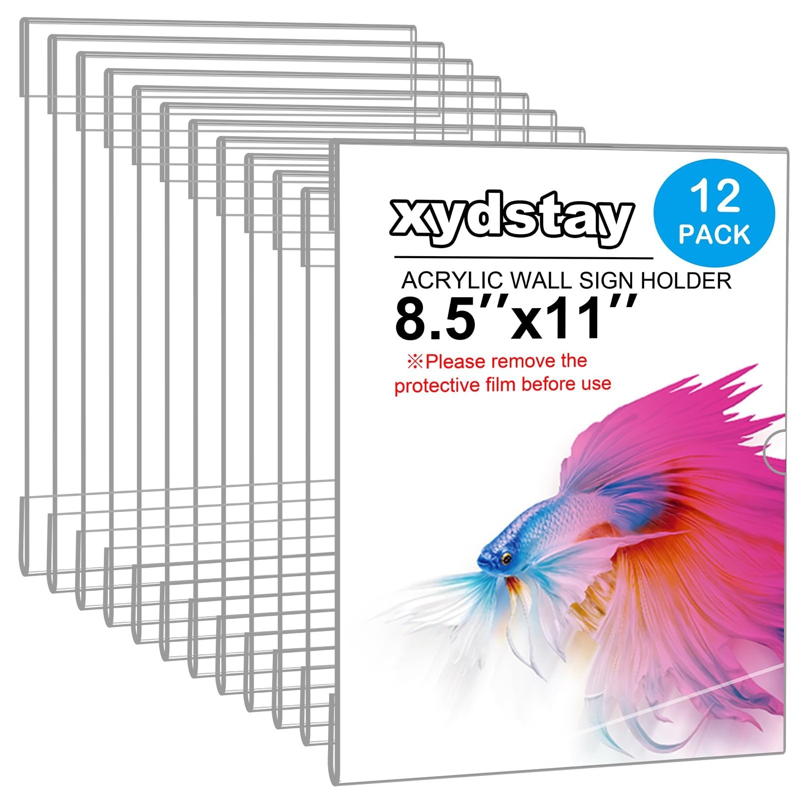 xydstay 12pack 8.5 X 11 Wall Mount Acrylic Sign Holder with Tape, Clear Plast...