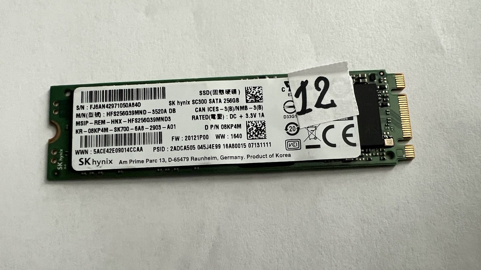 SK Hynix SC300 256GB M.2 2280 SATA SSD HFS256G39MND 08KP4M 12