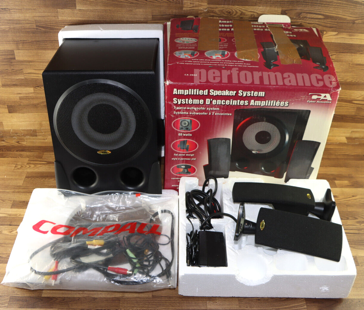 Cyber Acoustics 3 piece Subwoofer Performance System Video Game Capable CA-3550