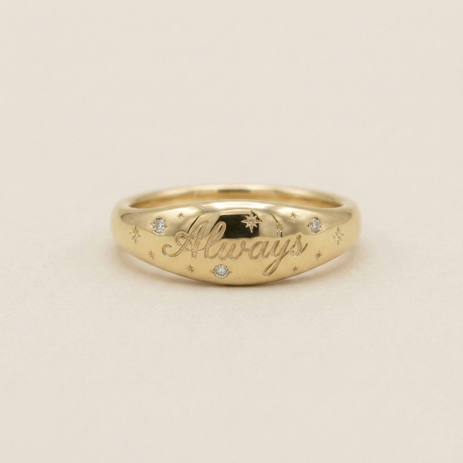Constellation Engraved Band Ring, Diamond Star Accents, Custom Outside Name, Per