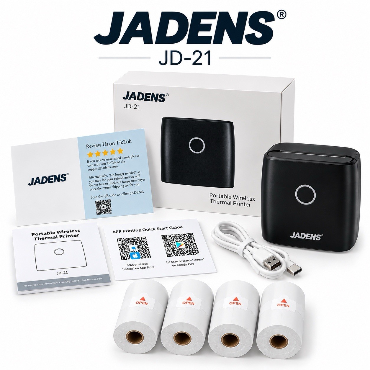 Jadens JD-21 Portable Wireless Thermal Printer Black