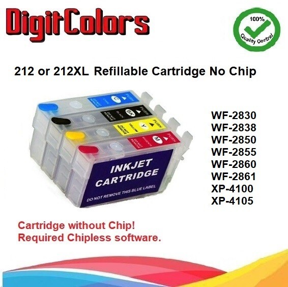 212 212XL Alternative No Chip Refillable Cartridge fits  for WF-2830 XP-4105
