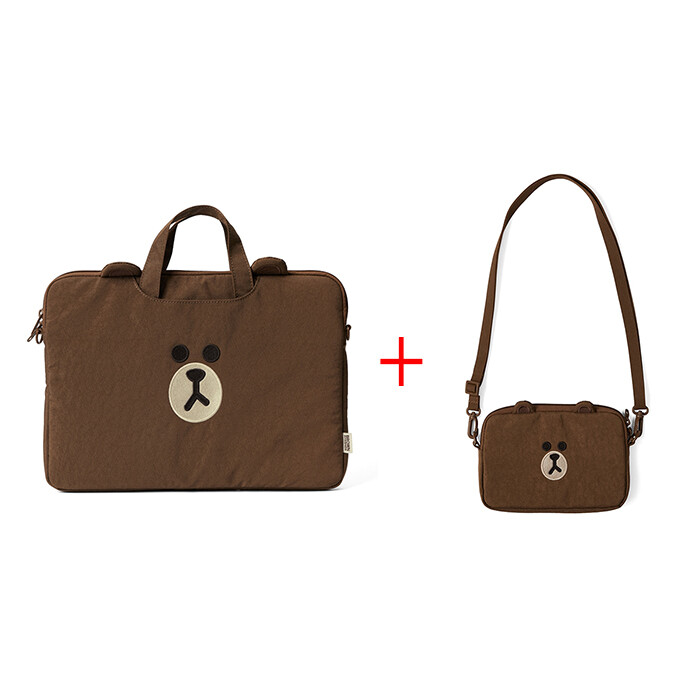 LINE FRIENDS Brown Nylon Edition 3-Way Laptop Pouch 13-Inch Mini Pocket 2P Set
