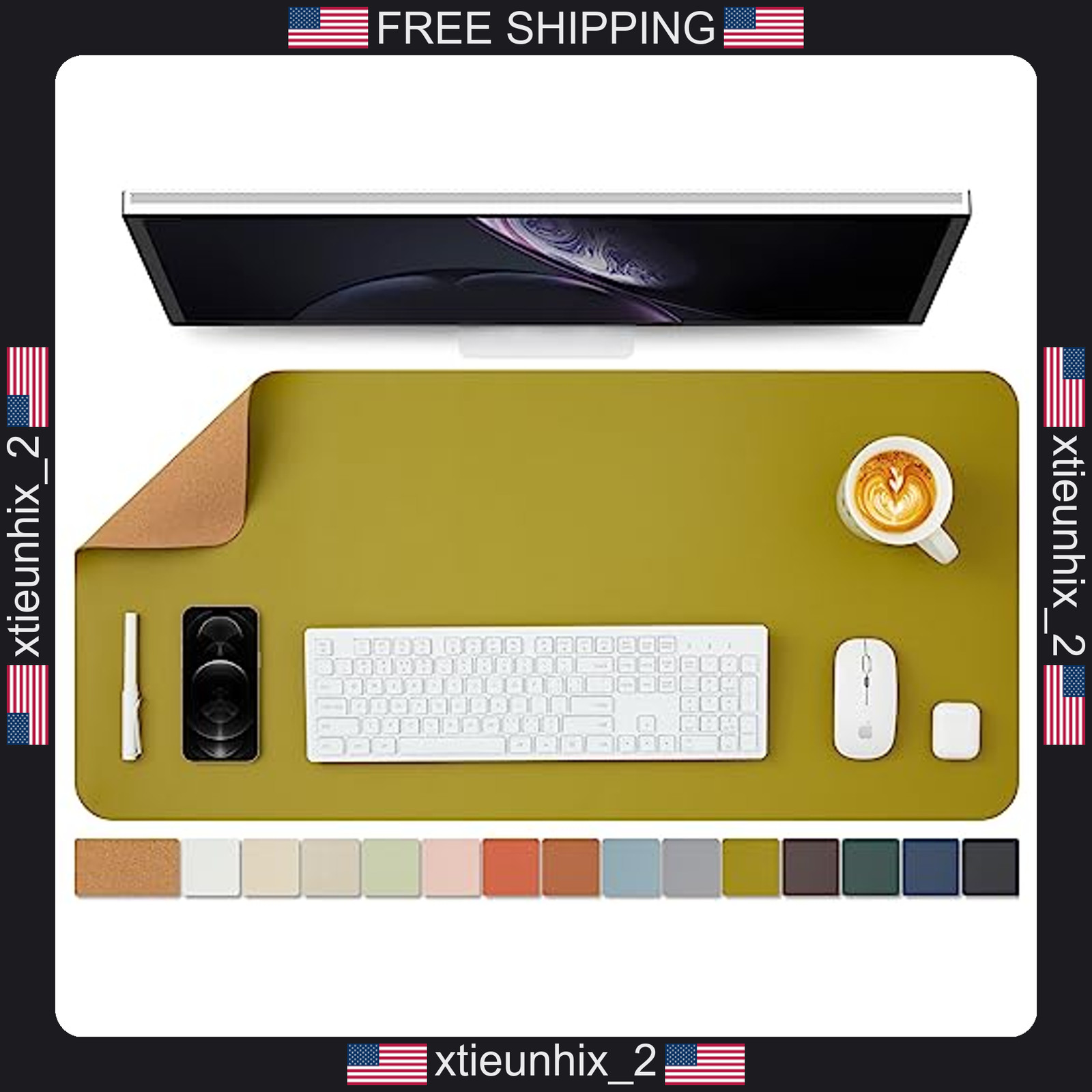 Cork Desk Mat Dual-Sided Office Pad with PU Leather Surface 36x17 Inches