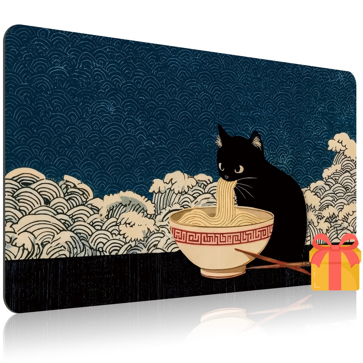 1pc Card Game Mat Japanese Style Black Cat Eating Ramen Pattern Desktop Protec