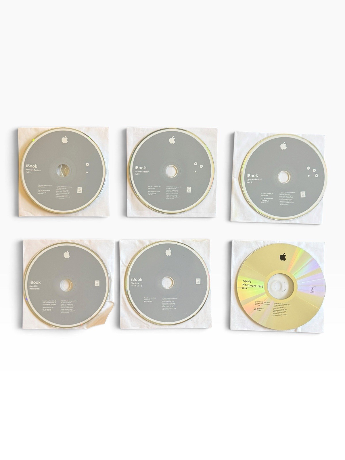 Apple iBook 2002 Mac OS X 10.2 Install Restore Disc Set 6 CD Hardware Test