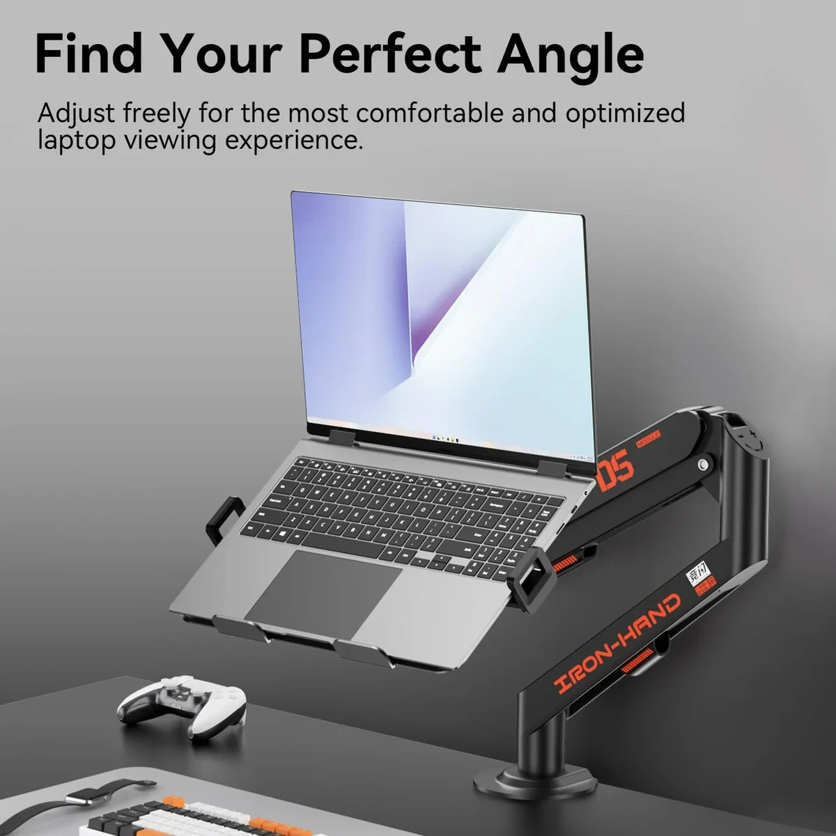 Iron Hand Laptop Mount for Desk (11.3"-17.3"), 360° Rotating Foldable Arm Stand