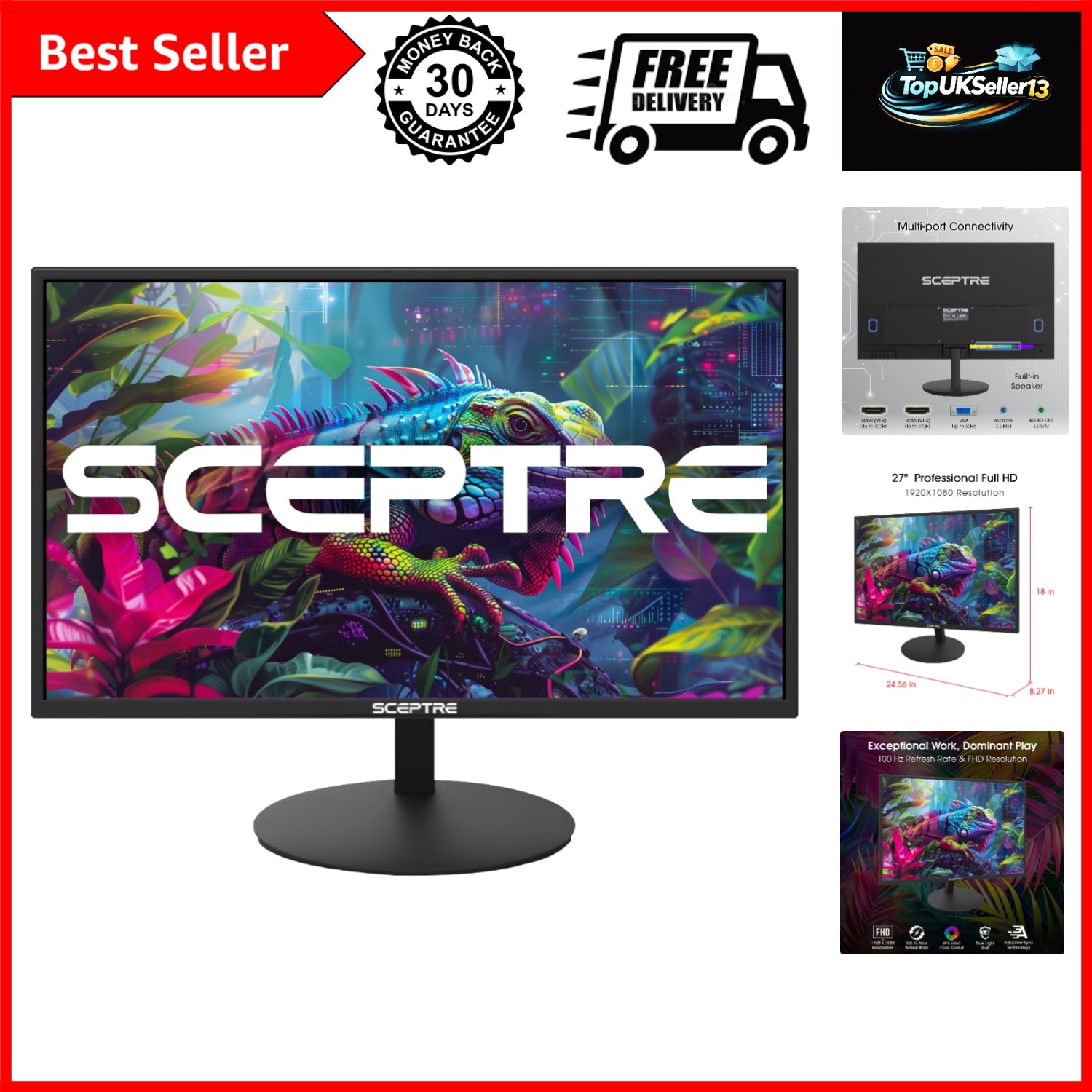 E275W-19203R 27 inch1080P LED Monitor 99% sRGB 2X HDMI VGA Build-In Speakers,...
