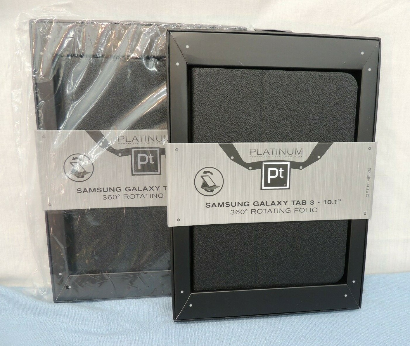 2 PLATINUM SAMSUNG GALAXY TAB 3 - 10.1" 360 ROTATING PORTFOLIO BLACK CASE COVER