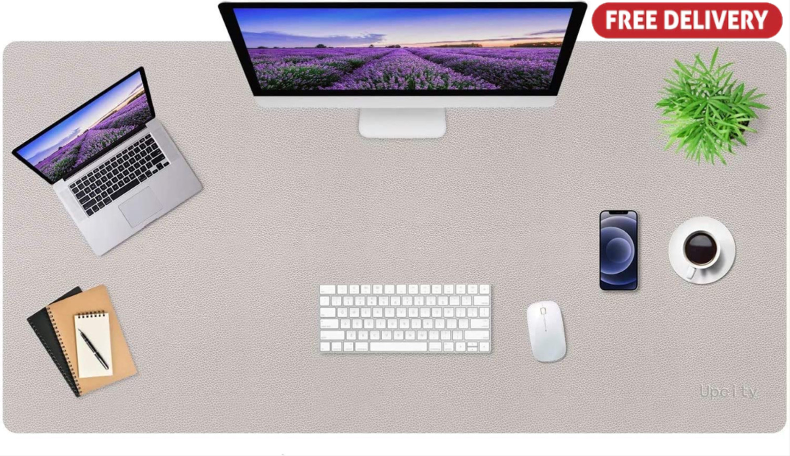 Upcity Dual-Sided Desk Pad 23X13" Waterproof PU Leather Desk Mat Large Grey