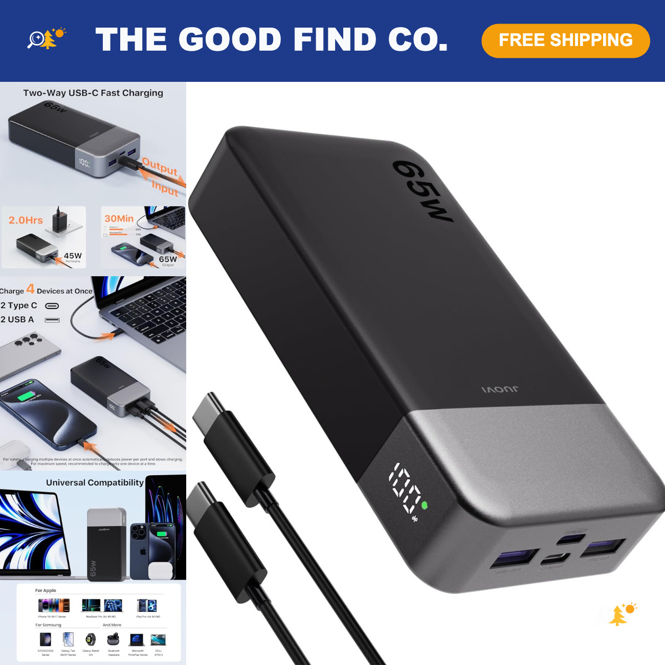 20000mAh Portable Power Bank 65W Fast Charger for Laptops & Devices