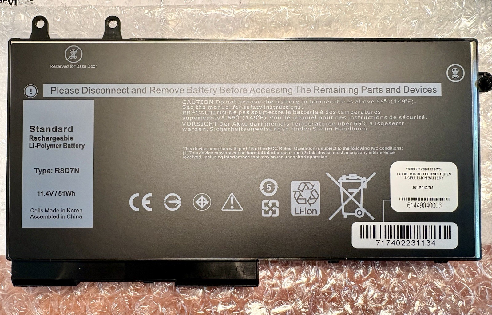 For Dell Laptops, Total Micro 4-Cell Battery 451-BCIQ-TM  NEW