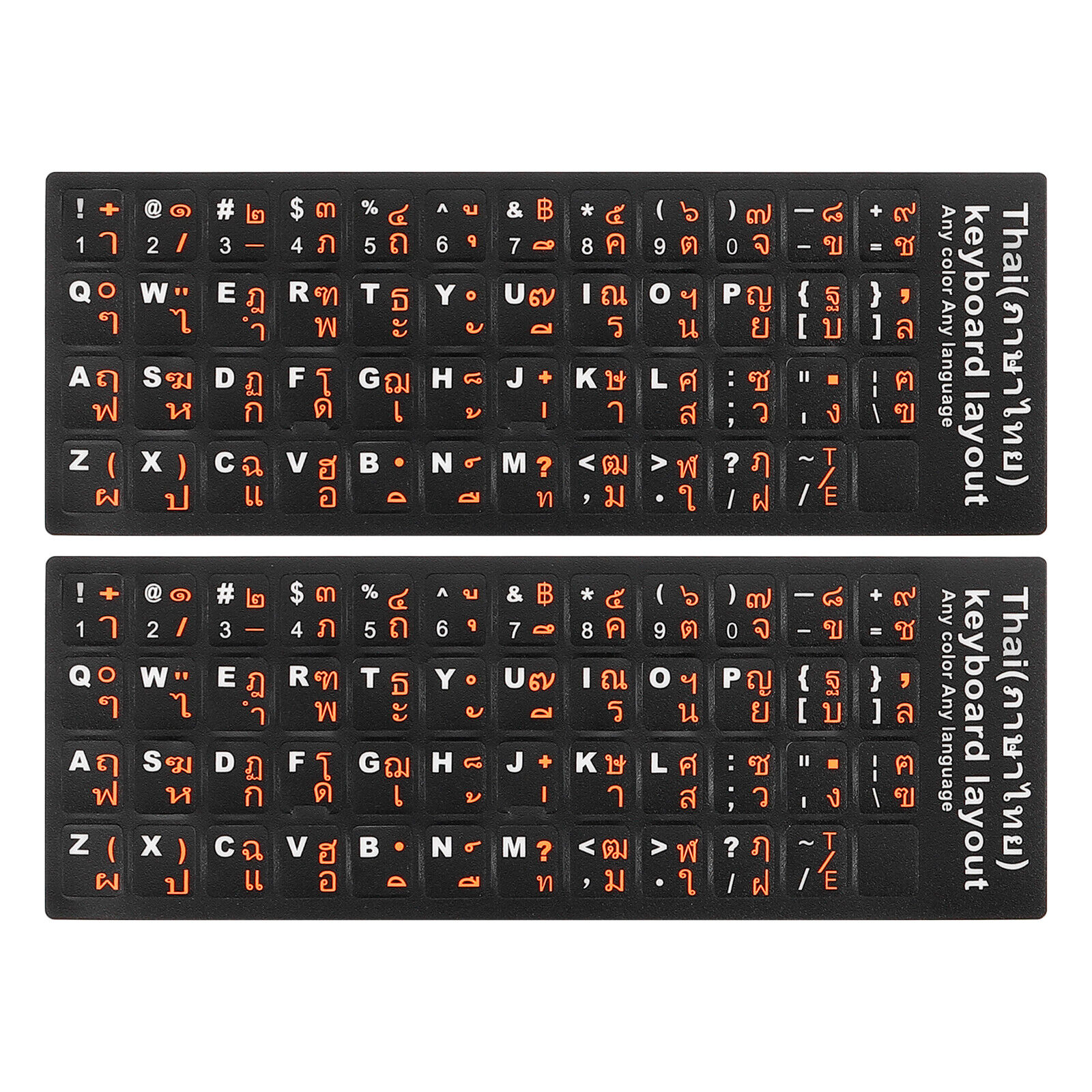 Thai Keyboard Stickers Black Background W Orange White Lettering 2Pcs