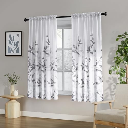  Non-See-Through Light Grey and White 52"W x 63"L (Pack of 2) Leaves-light Grey