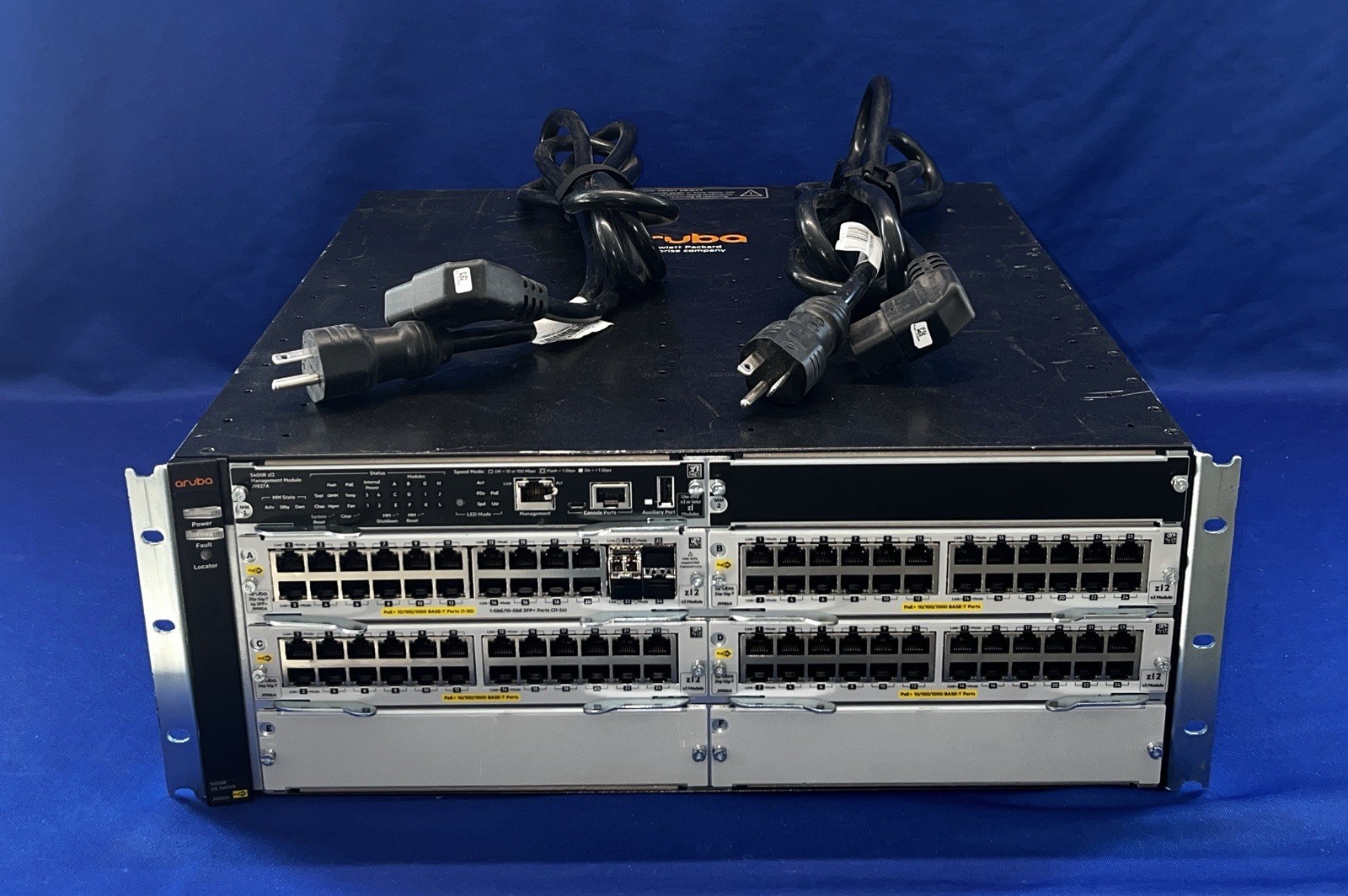 HPE Aruba J9850A Switch Chassis w/ J9827A + J9990A + 3x J9986A- Partially Tested