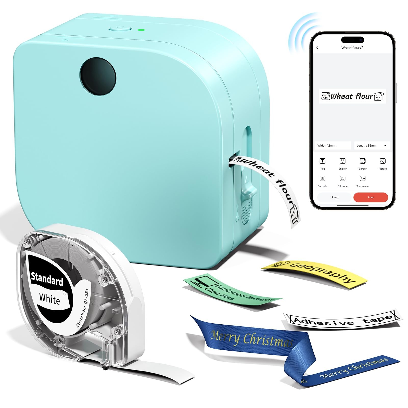 Label Maker Machine with Tape, P12 Bluetooth Small Label Makers Portable Ribb...