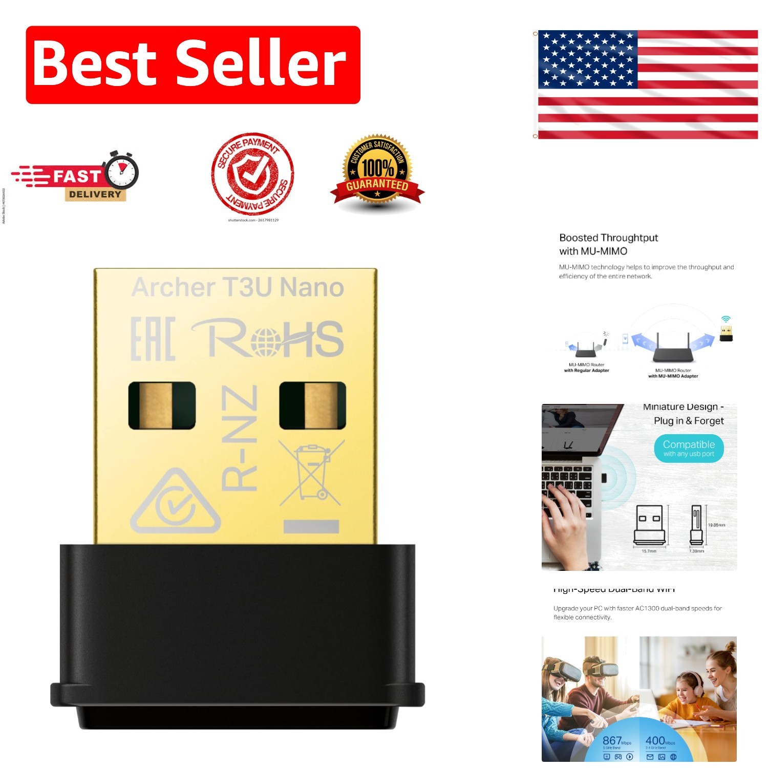 Travel-Friendly Nano USB WiFi Adapter - AC1300 Dual Band for Fast Connections