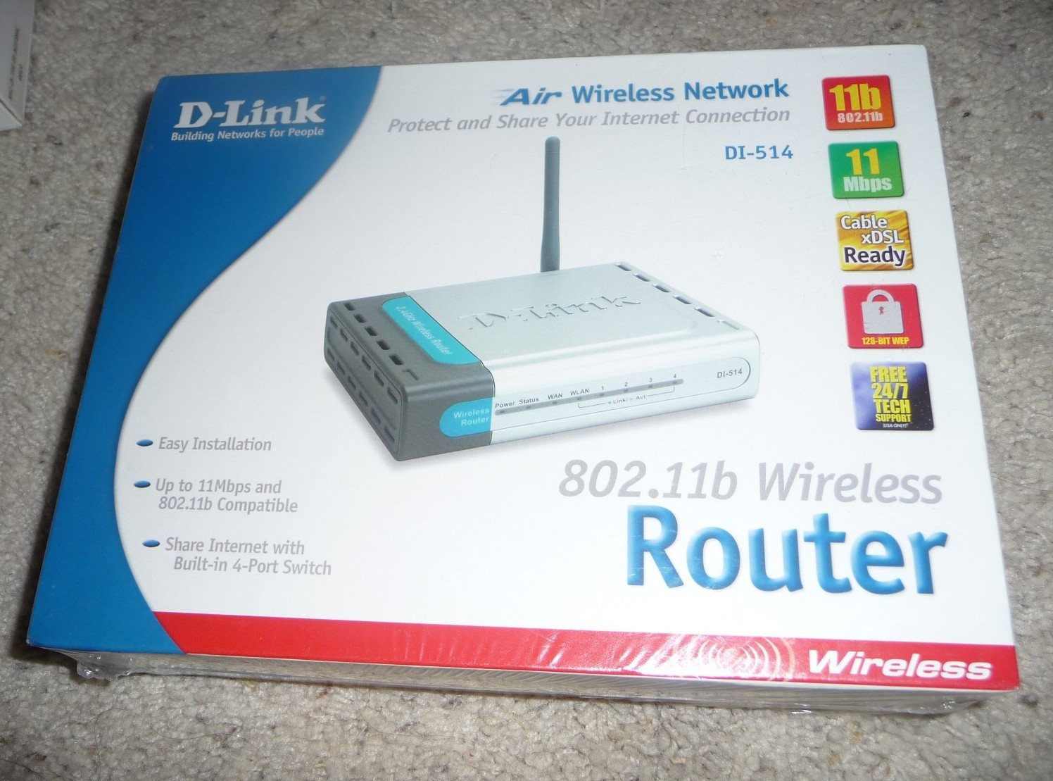 New Sealed D-link DI-514 802.11B 11 Mbps 4-Port 10/100 Air Wireless B Router