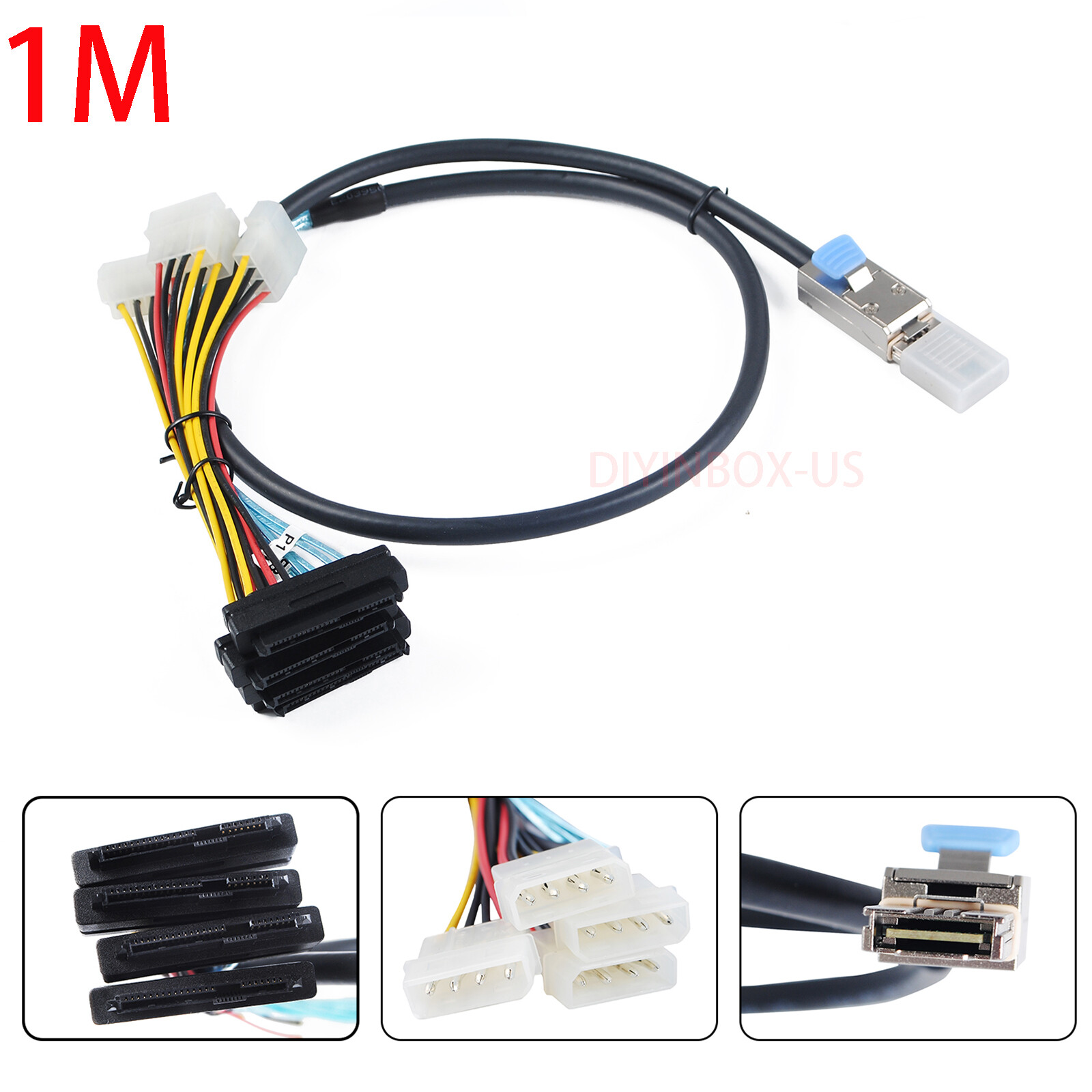 1m/2m External Mini SAS SFF-8088 26pin to 4X SFF-8482 29pin W/ IDE Power Cable 