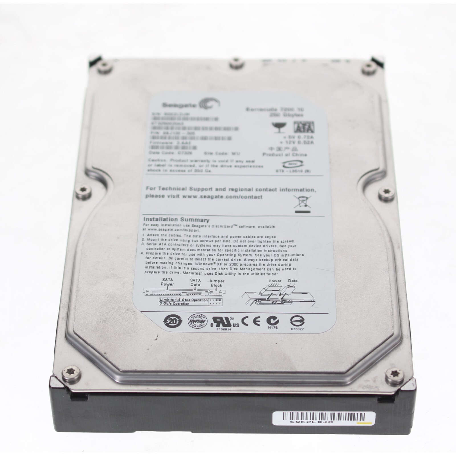 Seagate ST3250820AS 250GB SATA 7200RPM 3.5" Hard Drive 9BJ13E-305 w60