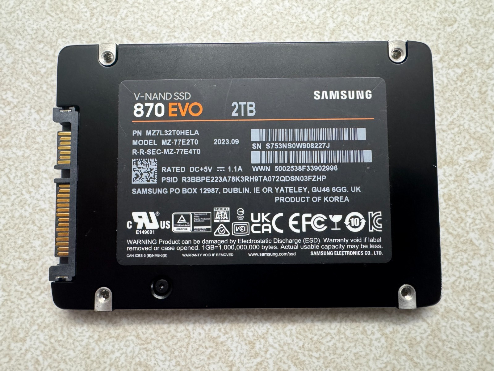 Samsung 870 EVO 2TB 2.5" SATA III SSD 99% Health Tested Solid State Drive