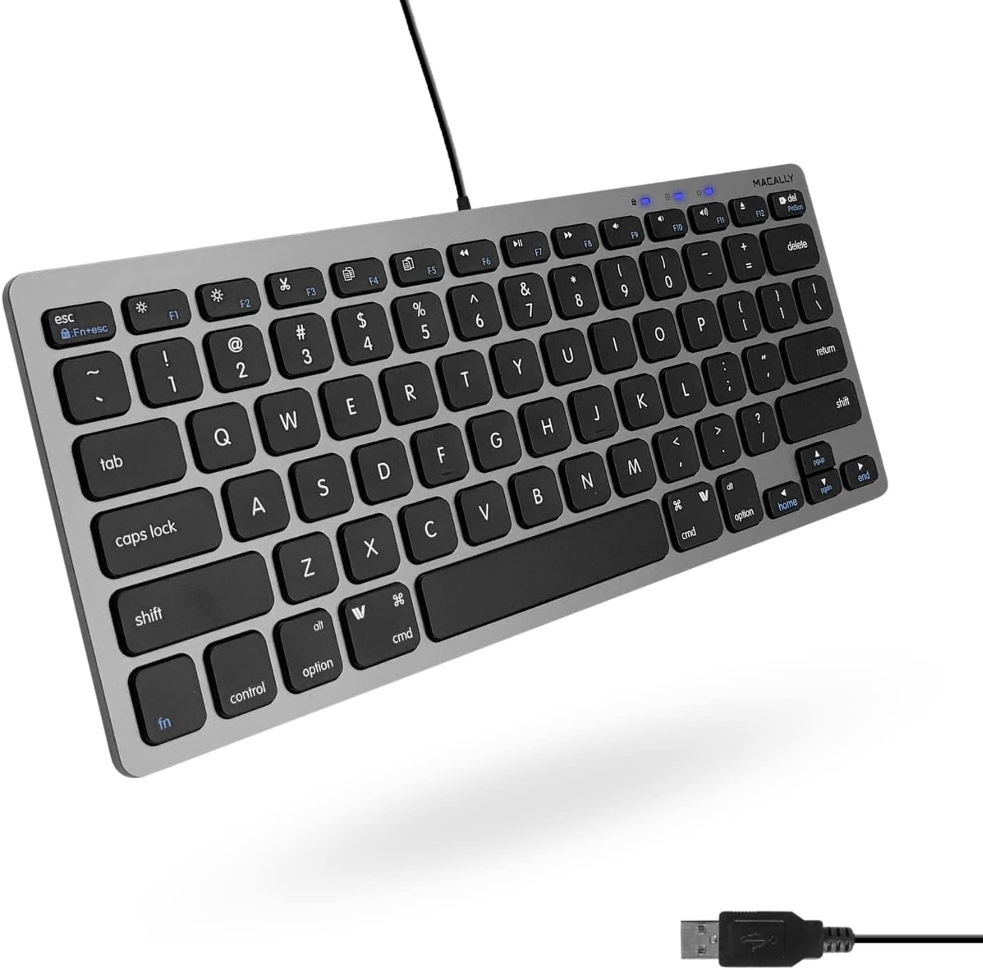 Macally Small USB Wired Keyboard for Mac and Windows - 78 Compact, Space Gray