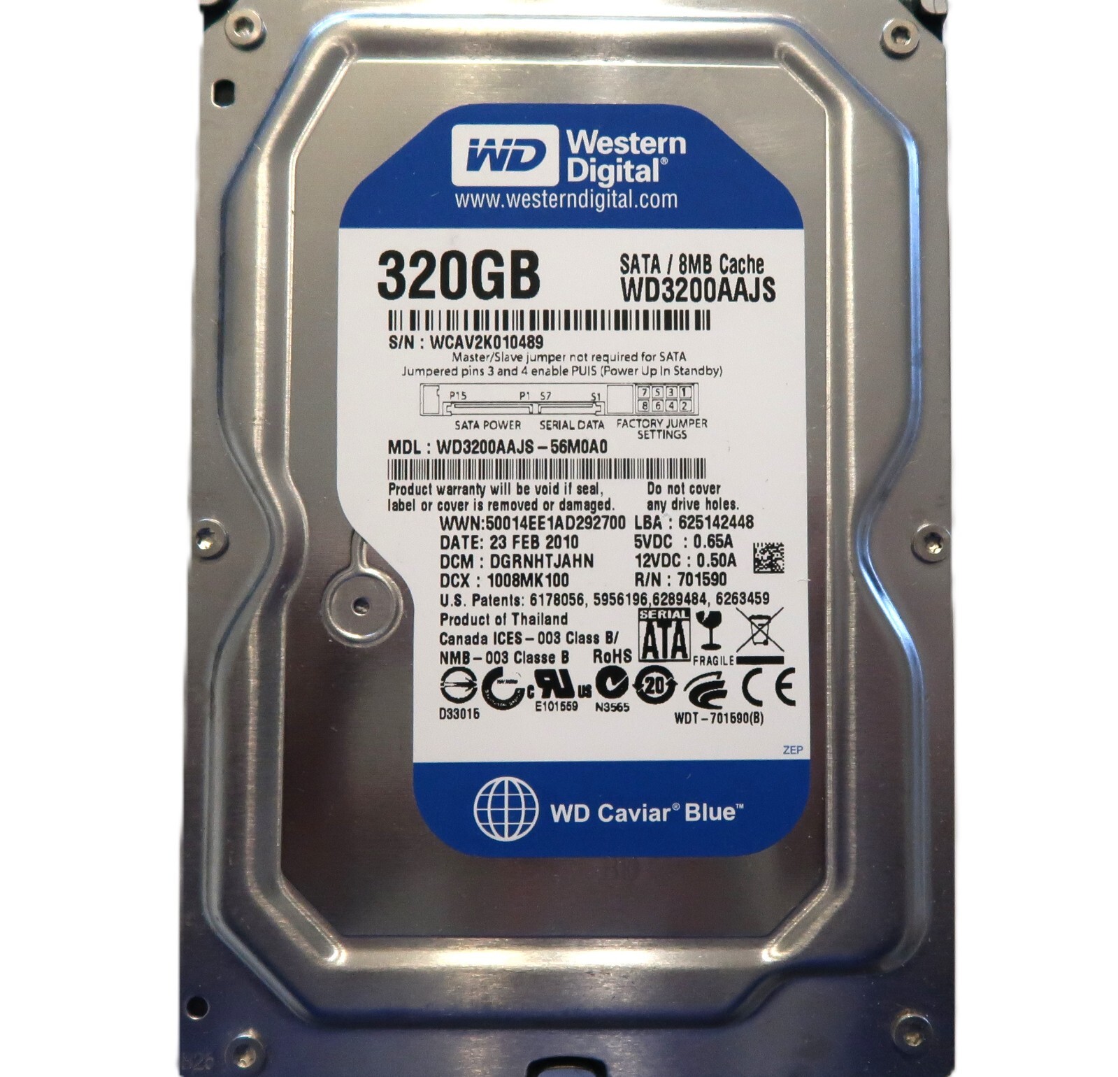 WD3200AAJS-56M0A0 DGRNHTJAHN (WCAV) Thailand 3.5" 320gb Sata 02.2010