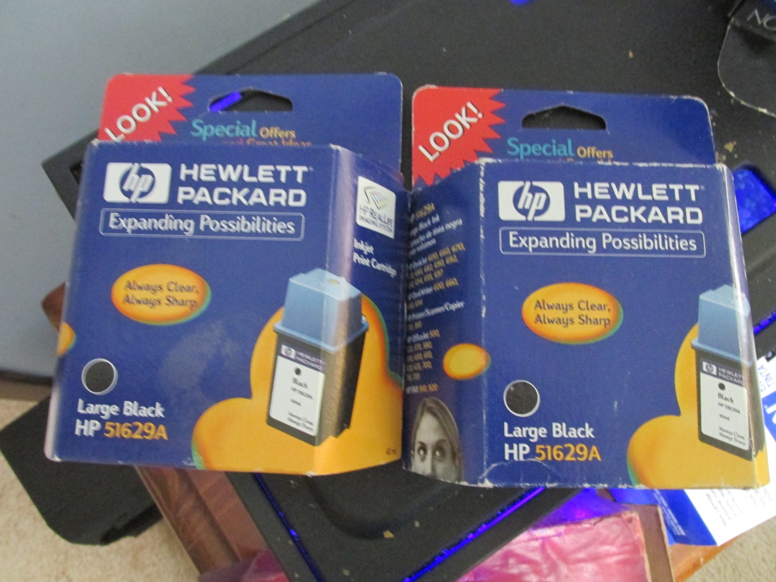 LOT of 2 Genuine HP 51629A Large Black Printer Inkjet Cartridge EXP March 2001